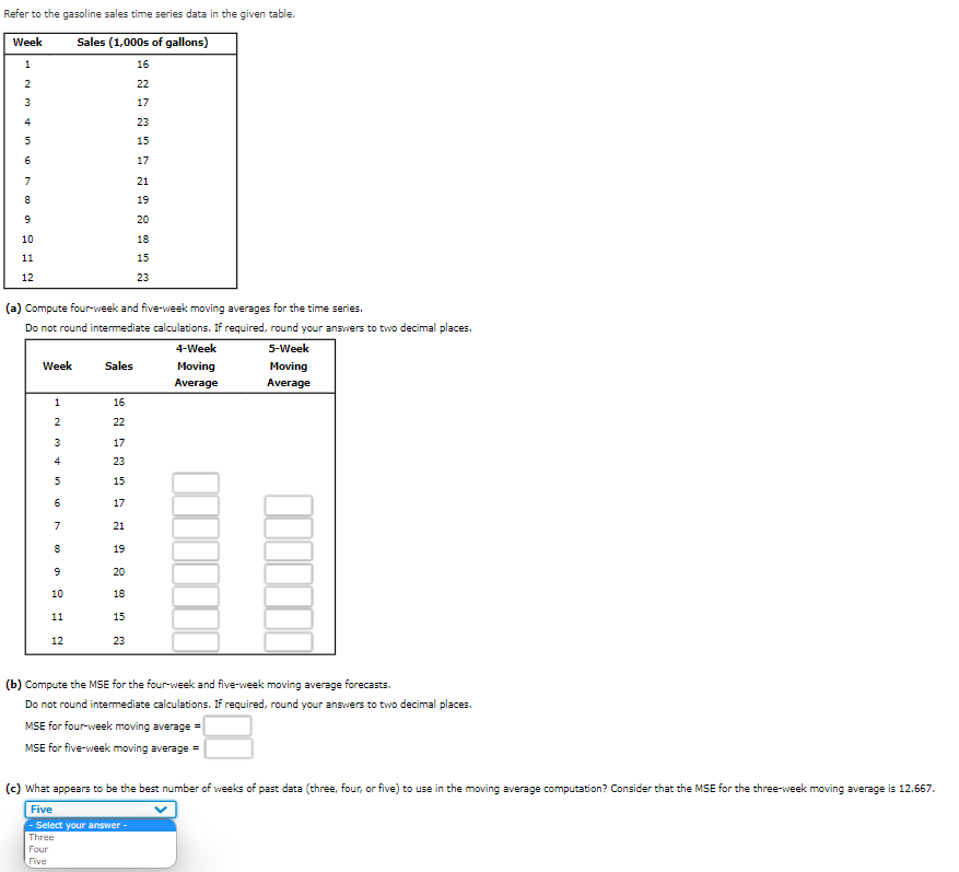 Refer to the gasoline sales time series data in