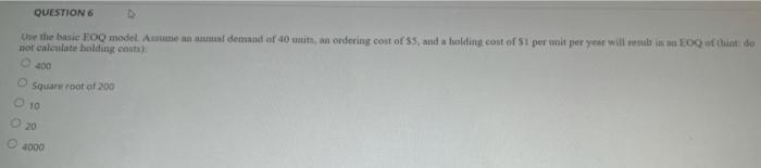 QUESTION Use the basic EOQ model. Assume an amunt