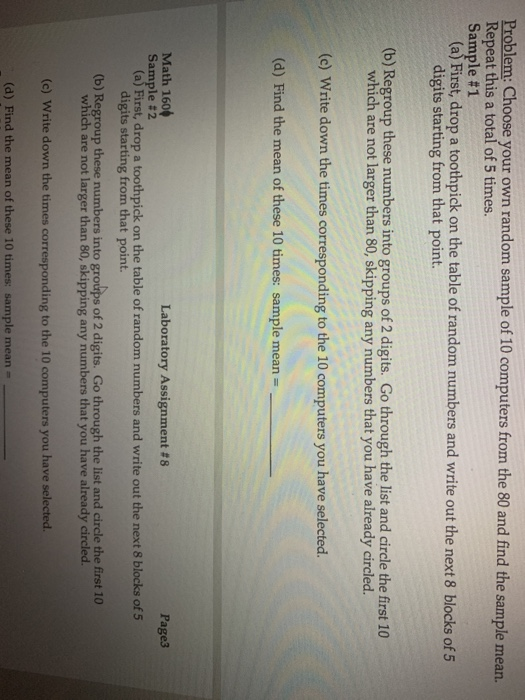 Problem: Choose your own random sample of 10