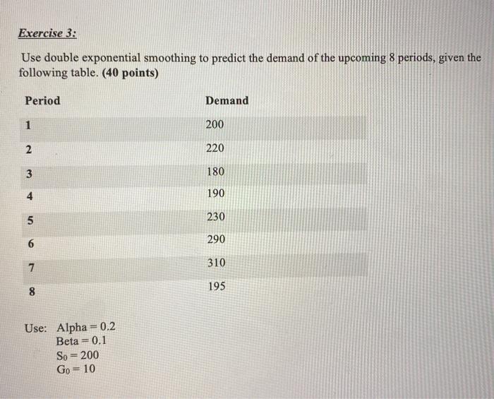 Exercise 3: Use double exponential smoothing to