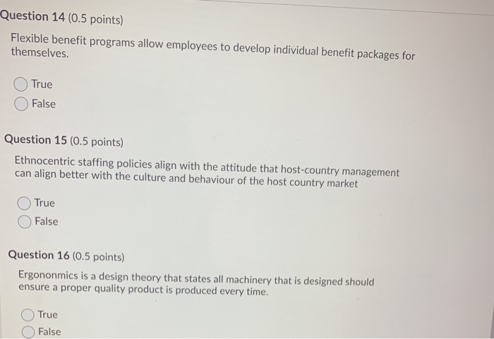 Question 14 (0.5 points) Flexible benefit