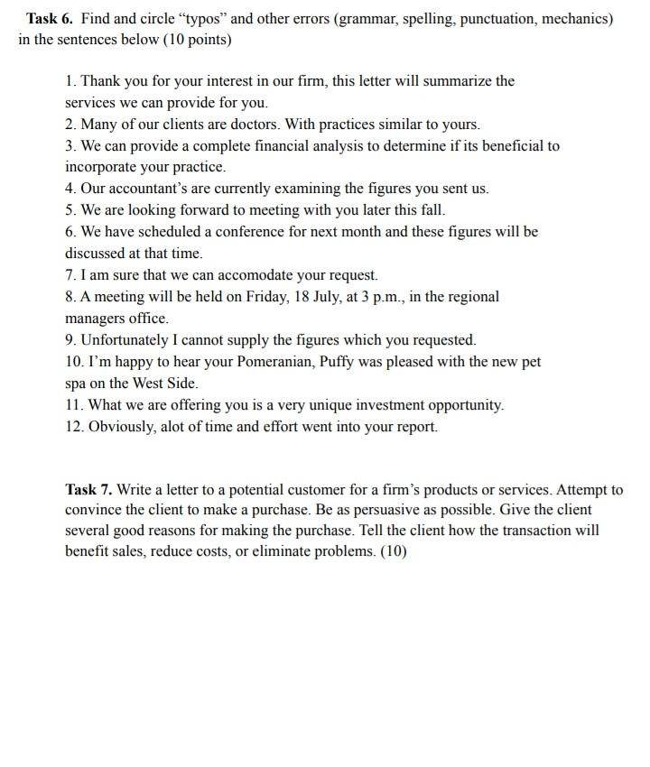 Task 6. Find and circle "typos and other errors