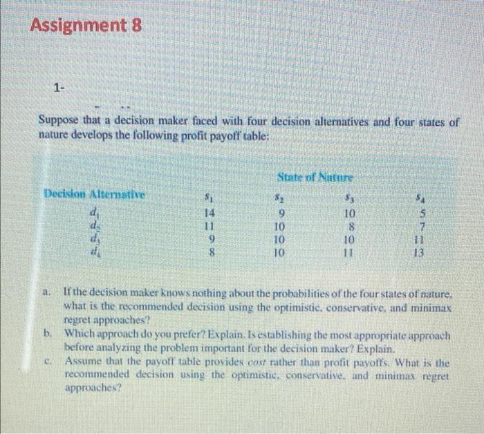 Assignment 8 1- Suppose that a decision maker