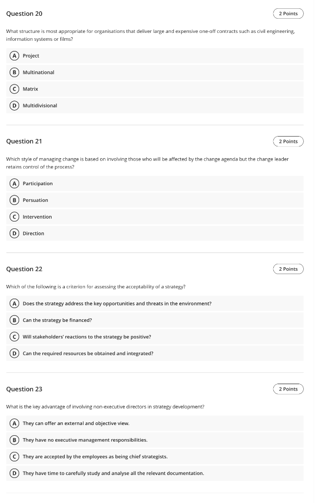 Question 20 2 Points What structure is most