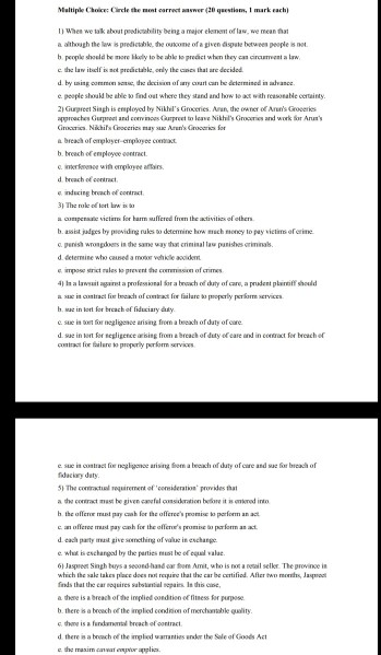 Multiple Choice Circle the most correct answer