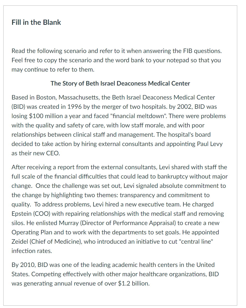 Fill in the Blank Read the following scenario and