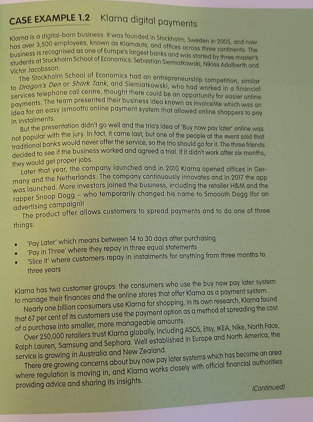 CASE EXAMPLE 1.2 Klarna digital payments Klarna