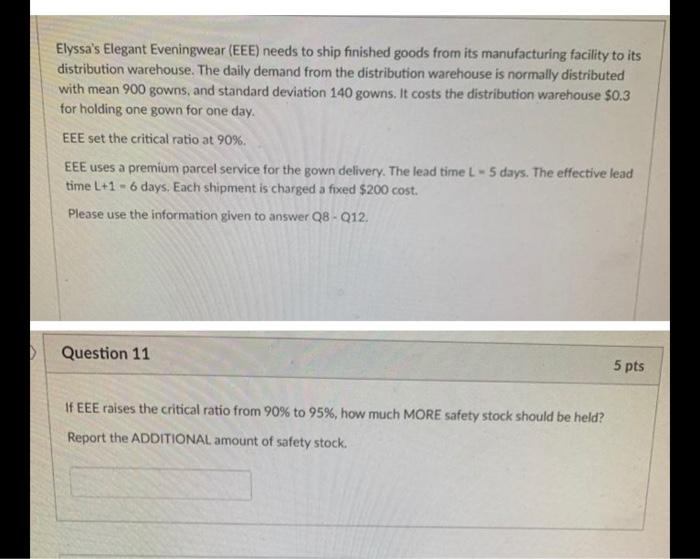 Elyssa's Elegant Eveningwear (EEE) needs to ship