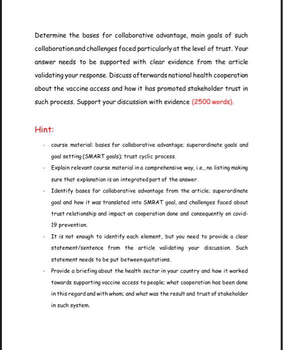 Determine the bases for collaborative advantage,