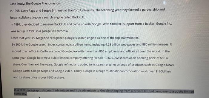 Case Study: The Google Phenomenon In 1995, Larry