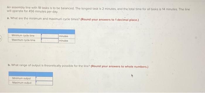 An assembly line with 18 tasks is to be balanced.