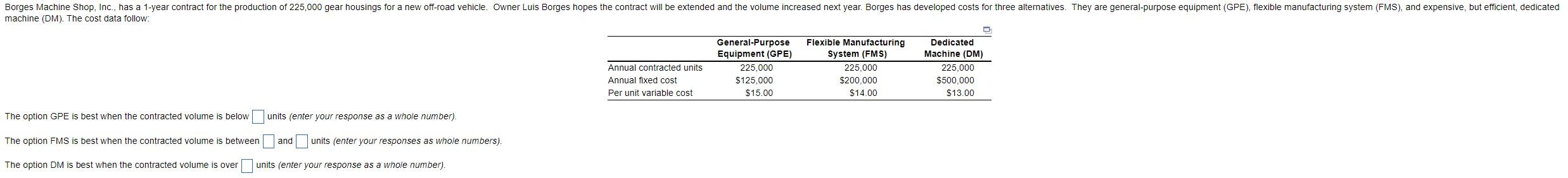 Borges Machine Shop, Inc., has a 1-year contract