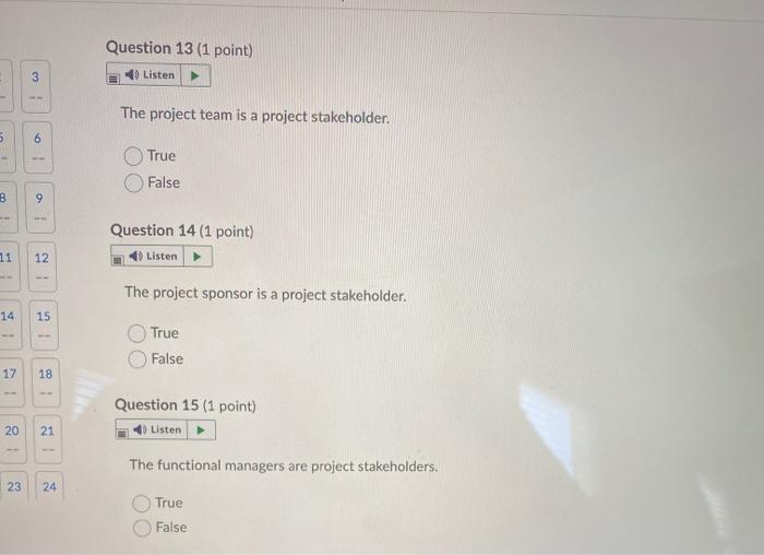 Question 13 (1 point) Listen 3 -- The project