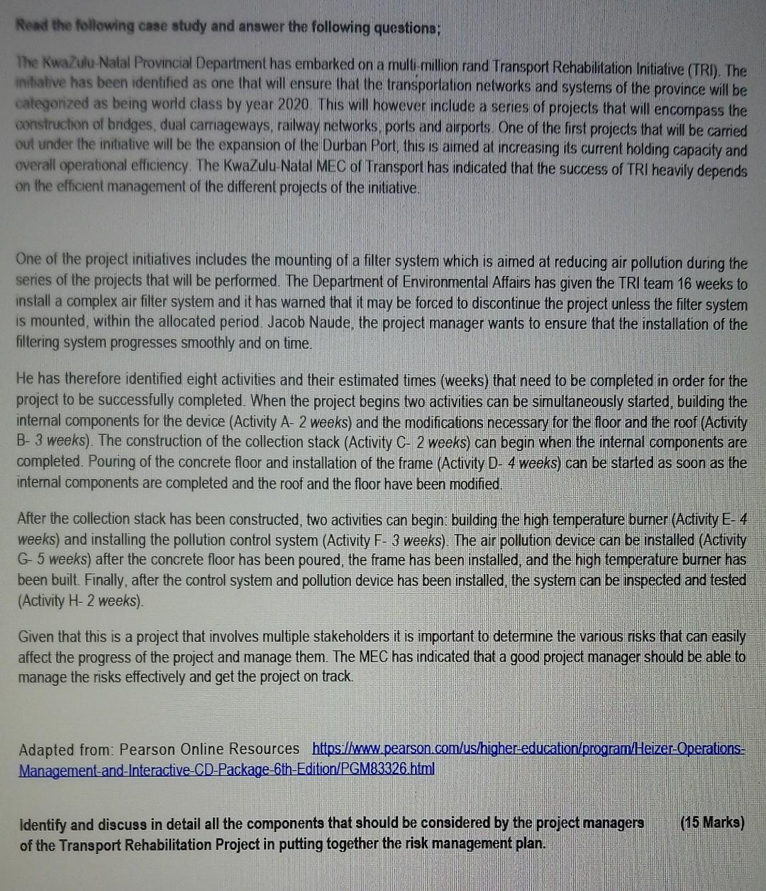 Read the following case study and answer the