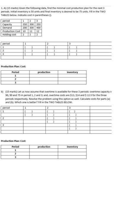 1. A) (15 marks) Given the following data, find