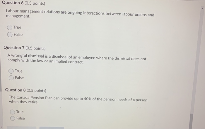 Question 6 (0.5 points) Labour management