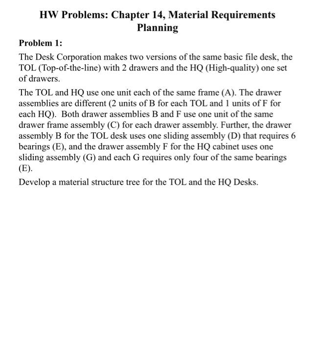 HW Problems: Chapter 14, Material Requirements