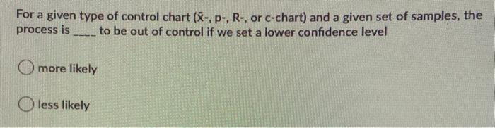For a given type of control chart (X-, p-, R-, or