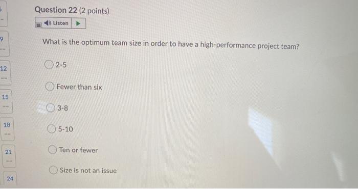2 3 Question 20 (2 points) Listen 5 6 In which