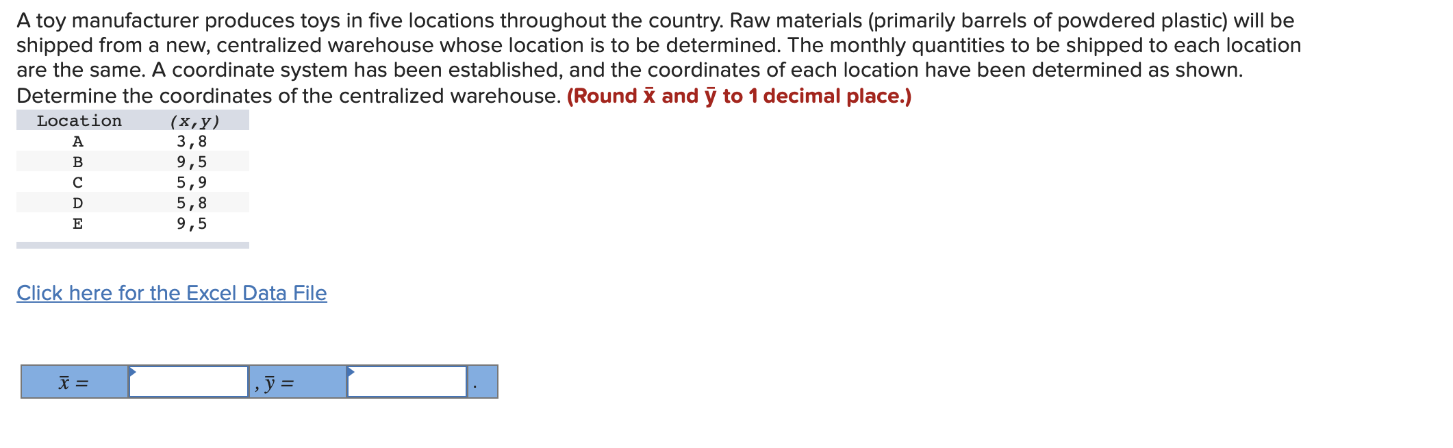 A toy manufacturer produces toys in five