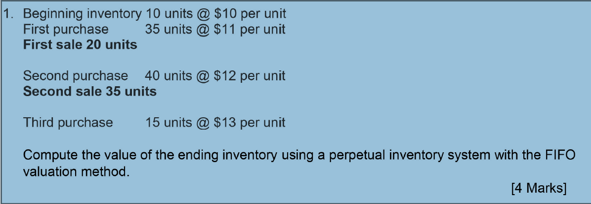 1. Beginning inventory 10 units @ $10 per unit