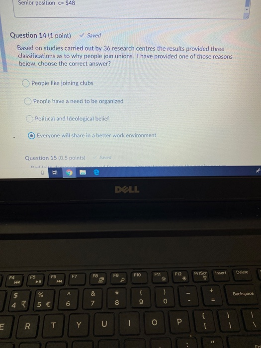 Senior position c- $48 Question 14 (1 point)