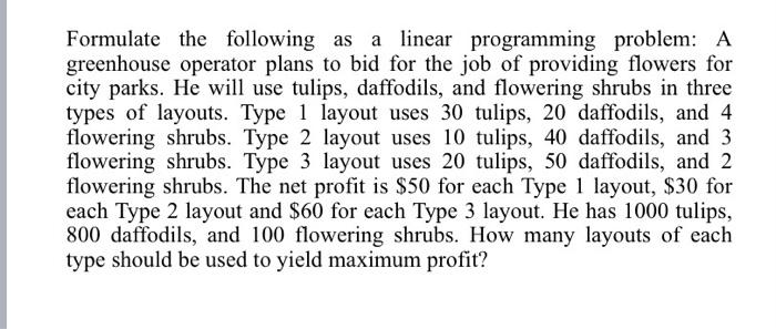 Formulate the following as a linear programming