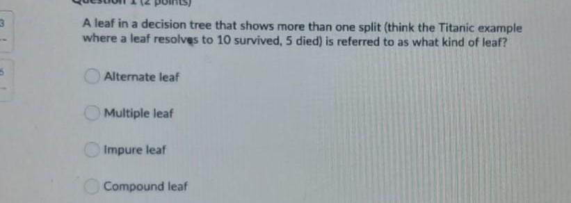 A leaf in a decision tree that shows more than