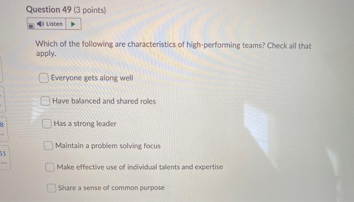 -- Question 50 (3 points) Listen 42 Place these