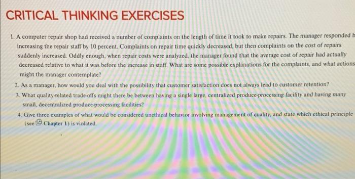answer 2 please CRITICAL THINKING EXERCISES 1. A