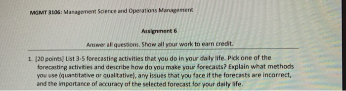 MGMT 3106: Management Science and Operations