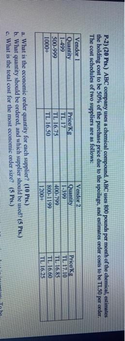 P-2) (20 Pts.) ABC company uses a chemical