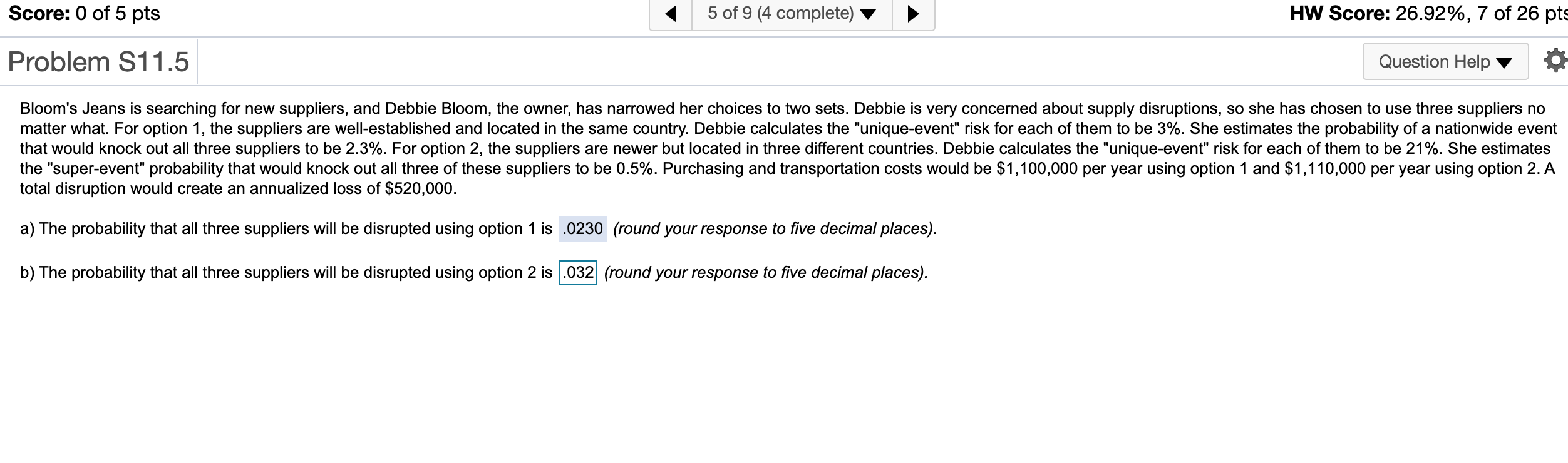 Score: 0 of 5 pts 5 of 9 (4 complete) HW Score: