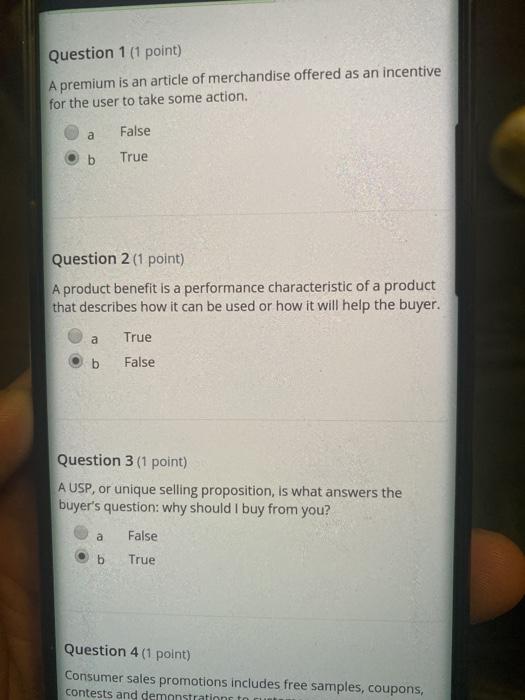 Question 1 (1 point) A premium is an article of