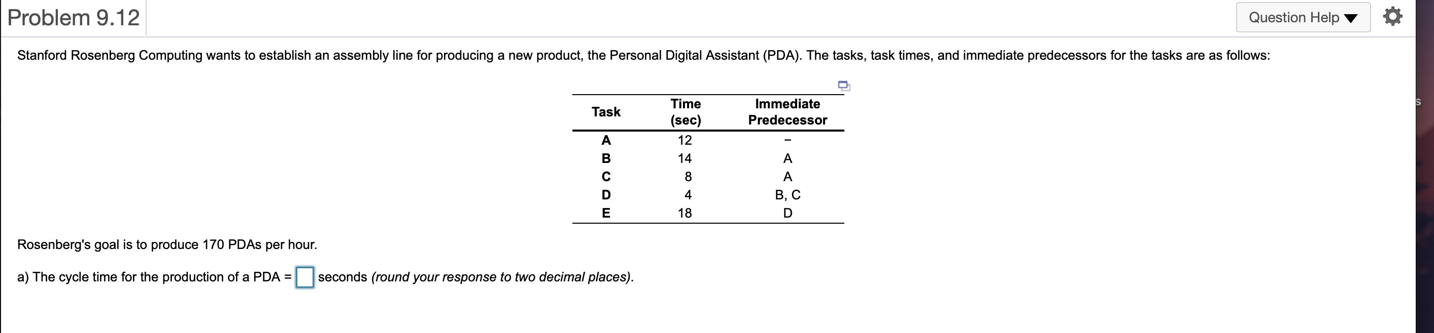 Problem 9.12 Question Help Stanford Rosenberg