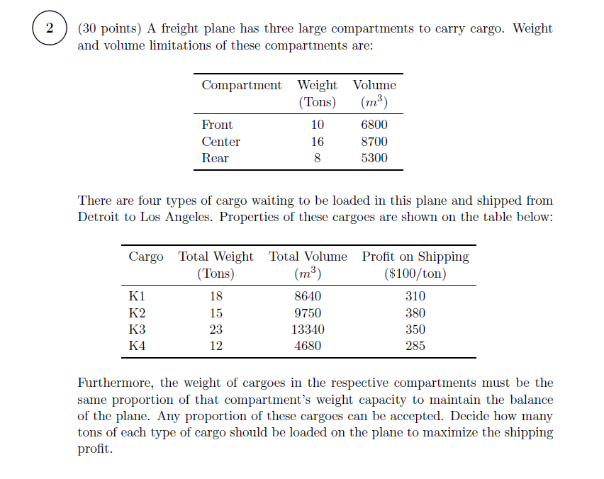 2 (30 points) A freight plane has three large