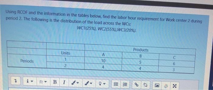 Using RCOF and the information in the tables