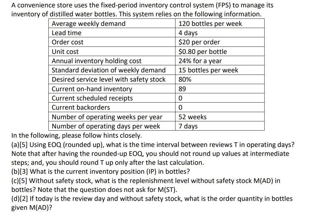 A convenience store uses the fixed-period