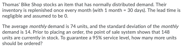 Thomas' Bike Shop stocks an item that has