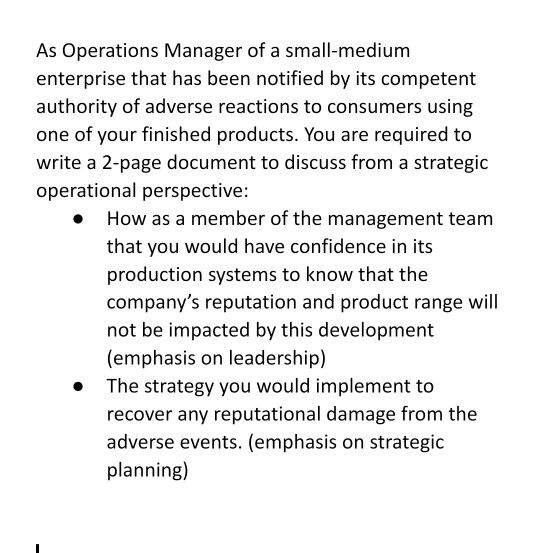 As Operations Manager of a small-medium