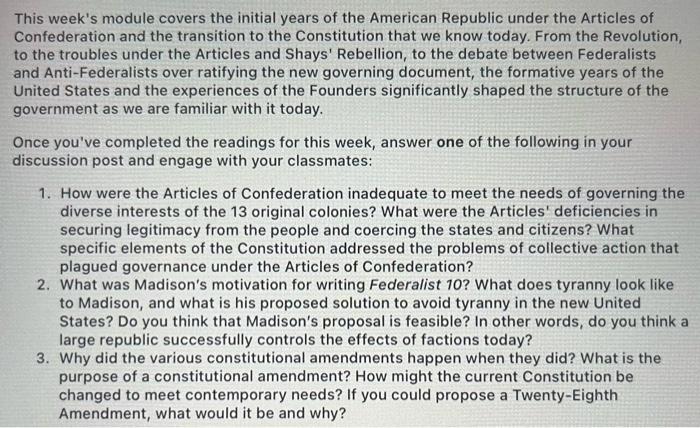 This week's module covers the initial years of