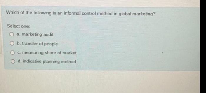 Which of the following is an informal control