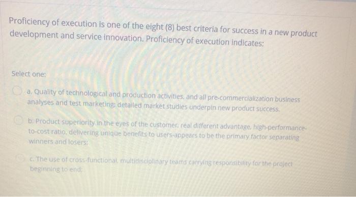 Proficiency of execution is one of the eight (8)