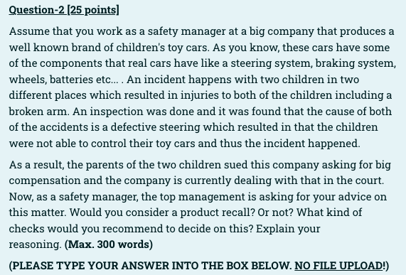 Question-2 (25 points) Assume that you work as a