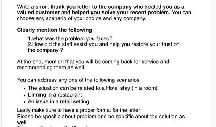 Write a short thank you letter to the company who