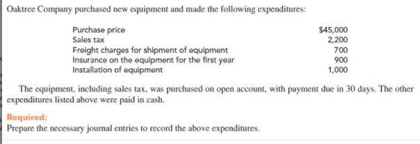 Oaktree Company purchased new equipment and made