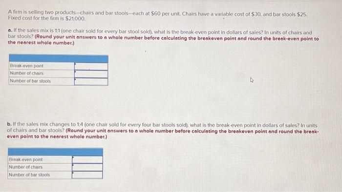 A firm is selling two products-chairs and bar