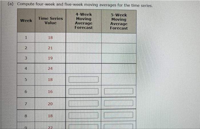 (a) Compute four-week and five-week moving