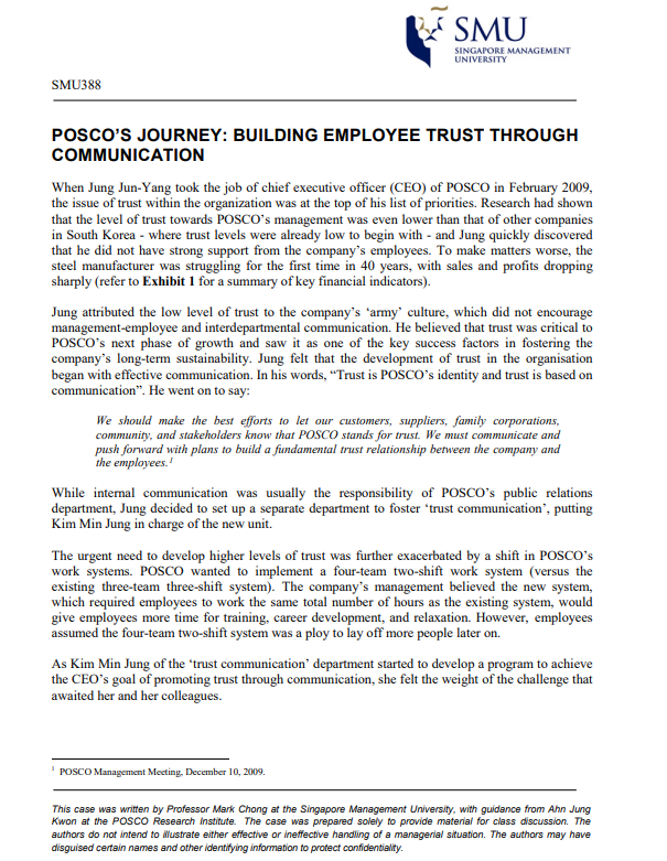 Please read the attached case study (POSCO's