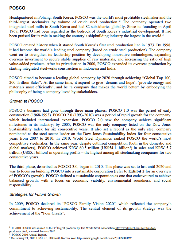 Please read the attached case study (POSCO's